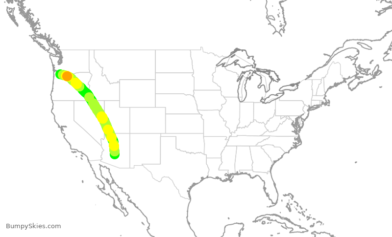 Turbulence forecast map for ASA57, PHX to PDX