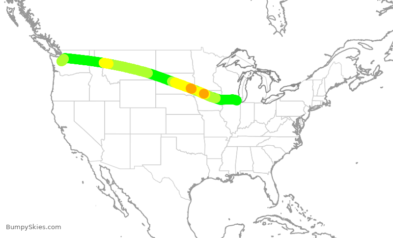 Turbulence forecast map for ASA583, ORD to SEA