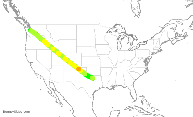 Turbulence forecast map for ASA584, DFW to SEA