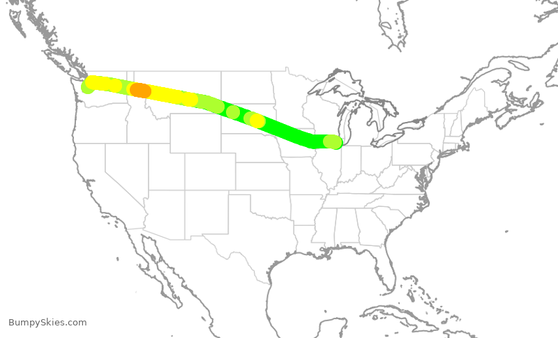 Turbulence forecast map for ASA584, ORD to SEA
