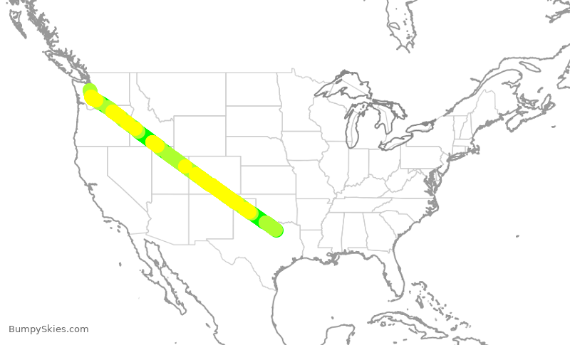 Turbulence forecast map for ASA586, SEA to DFW