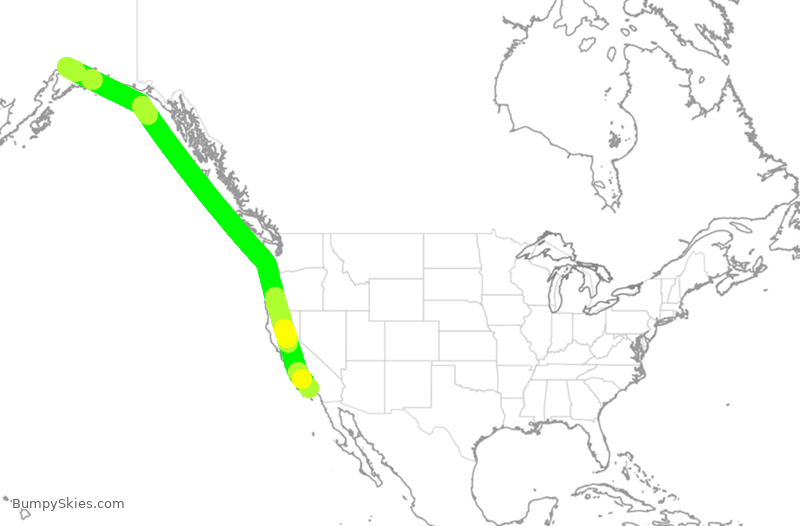 Turbulence forecast map for ASA586, ANC to LAX