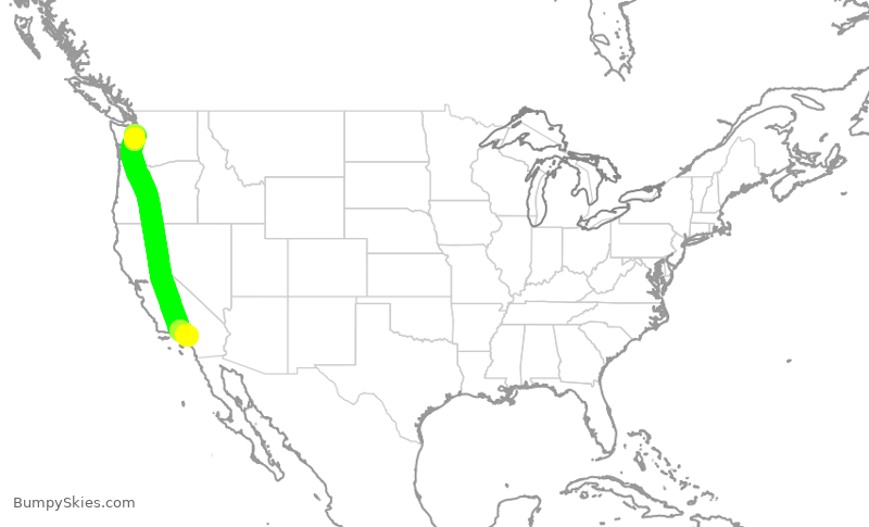 Turbulence forecast map for ASA592, ONT to SEA