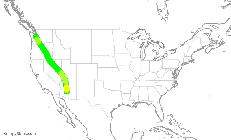 Turbulence forecast map for ASA593, SEA to PHX