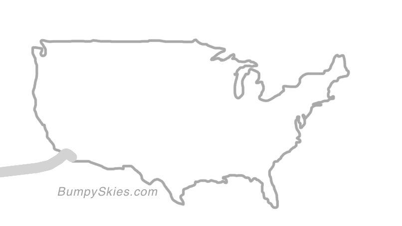 Map of continental US with illustrated flight path and turbulence forecast (described in text below)