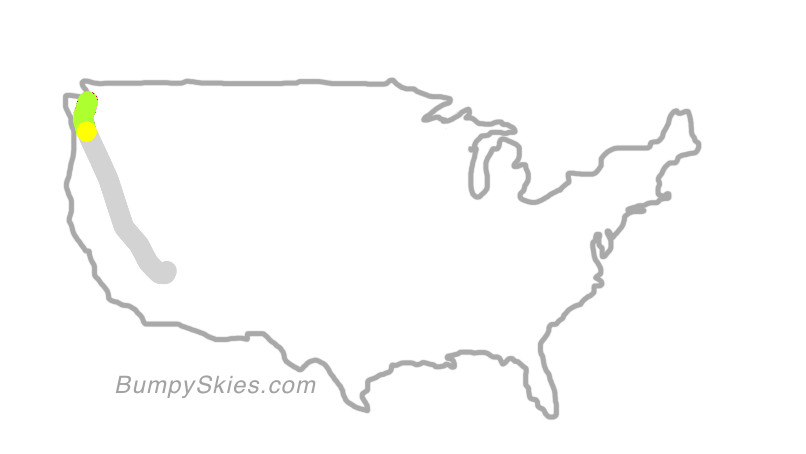 Map of continental US with illustrated flight path and turbulence forecast (described in text below)