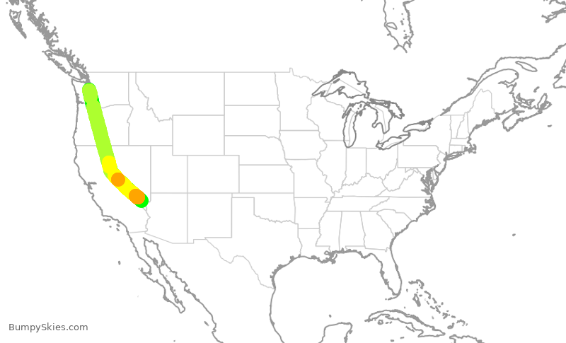Turbulence forecast map for ASA610, SEA to LAS