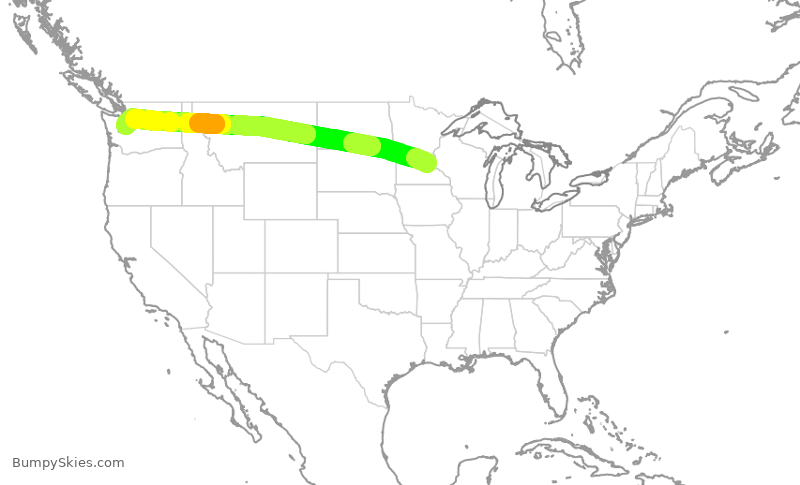 Turbulence forecast map for ASA612, MSP to SEA