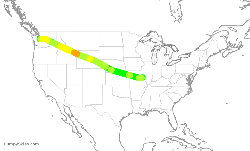 Turbulence forecast map for ASA615, SEA to STL