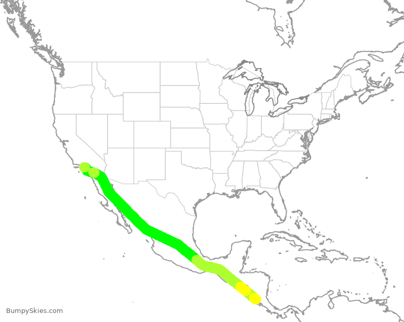 Turbulence forecast map for ASA617, LIR to LAX