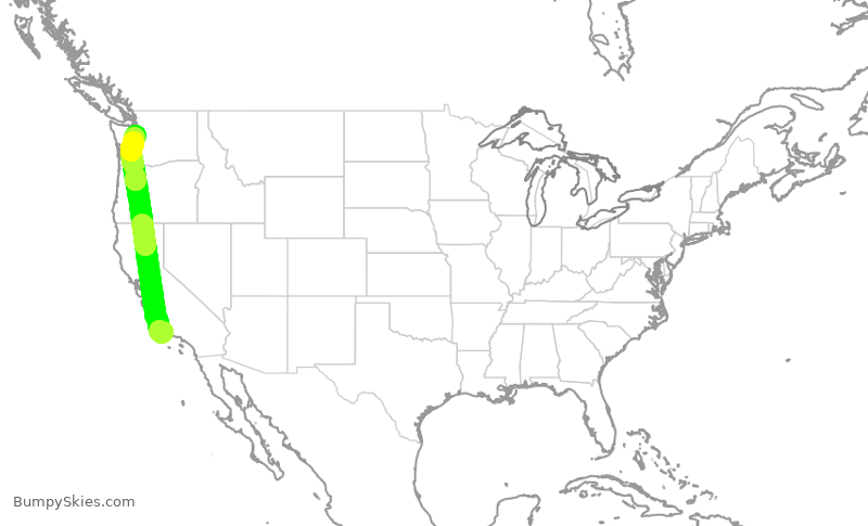 Turbulence forecast map for ASA618, SBA to SEA