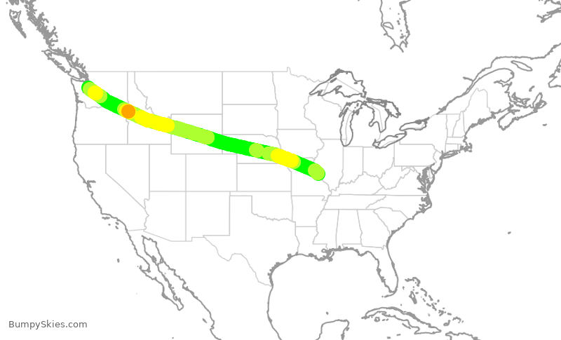 Turbulence forecast map for ASA618, STL to SEA