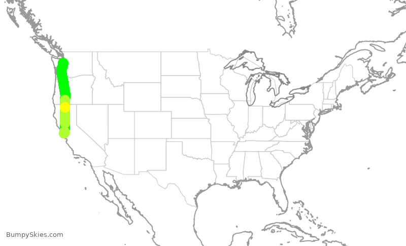 Turbulence forecast map for ASA620, SFO to SEA
