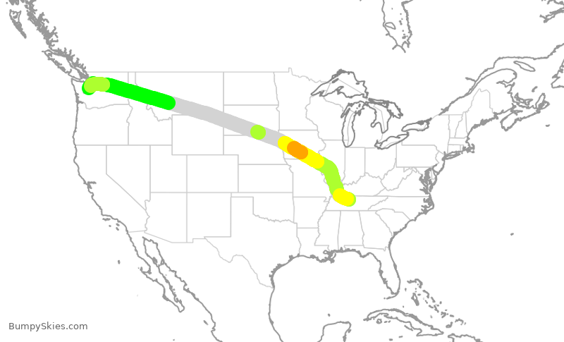 Turbulence forecast map for ASA623, BNA to SEA