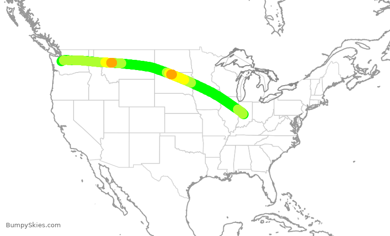 Turbulence forecast map for ASA624, SEA to IND