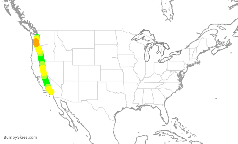 Turbulence forecast map for ASA625, ONT to SEA