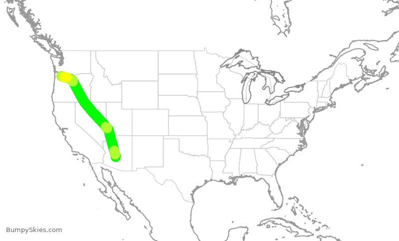 Turbulence forecast map for ASA628, PHX to PDX