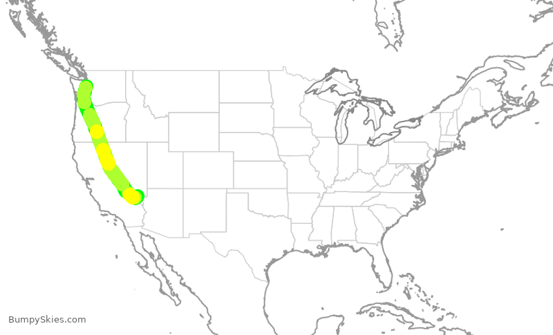 Turbulence forecast map for ASA629, LAS to SEA
