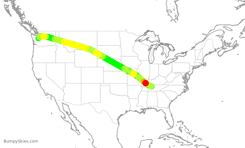 Turbulence forecast map for ASA633, BNA to SEA