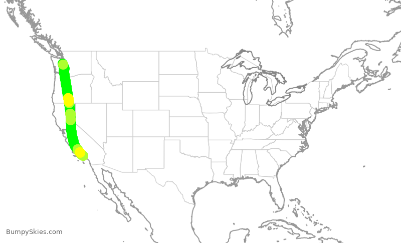 Turbulence forecast map for ASA63, SEA to LAX