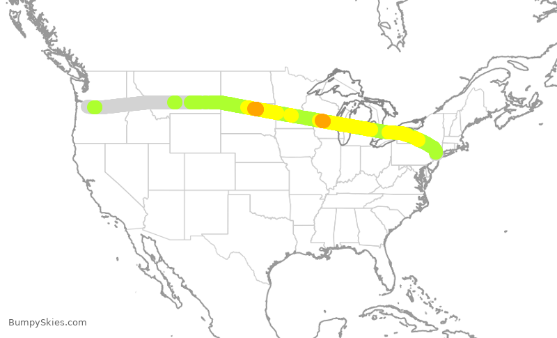 Turbulence forecast map for ASA643, EWR to PDX