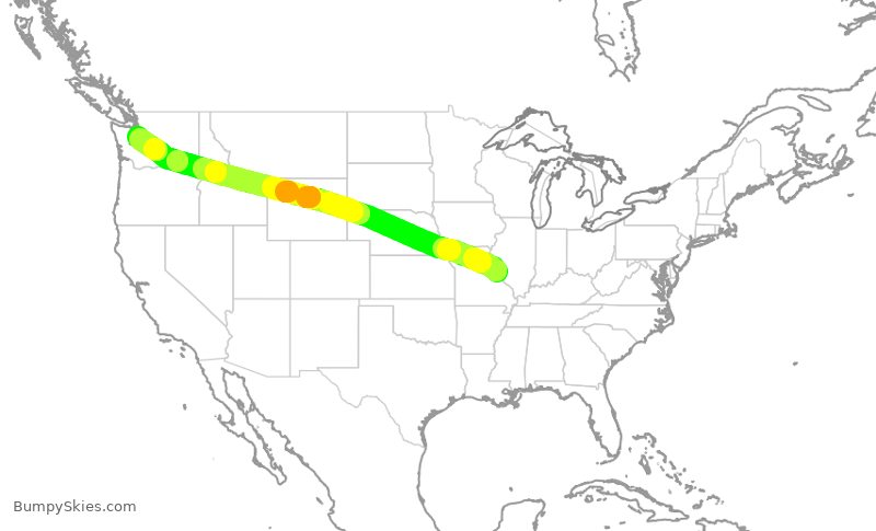 Turbulence forecast map for ASA647, STL to SEA