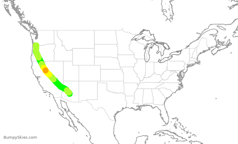 Turbulence forecast map for ASA650, PHX to PDX