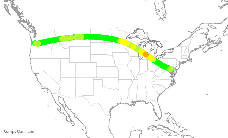 Turbulence forecast map for ASA653, BWI to PDX