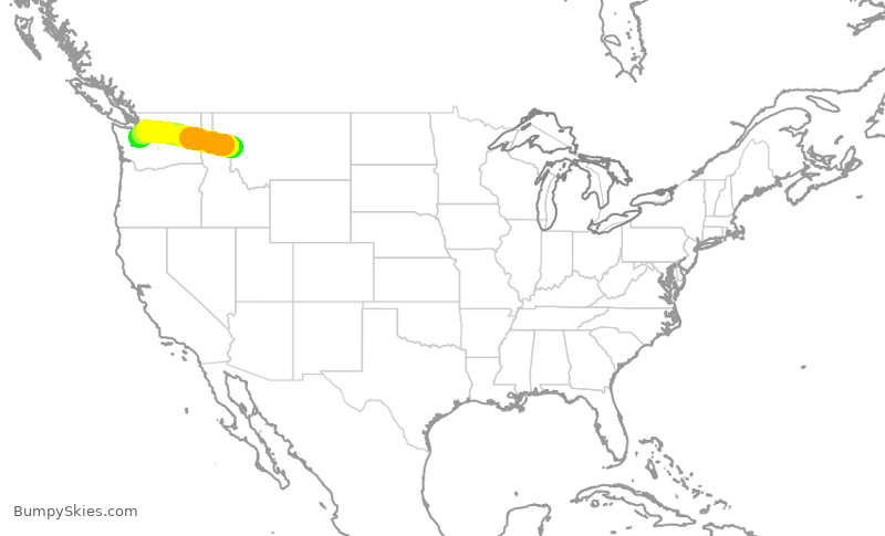 Turbulence forecast map for ASA660, MSO to SEA