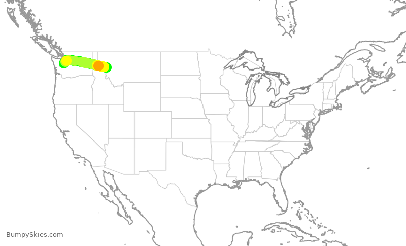 Turbulence forecast map for ASA665, MSO to SEA