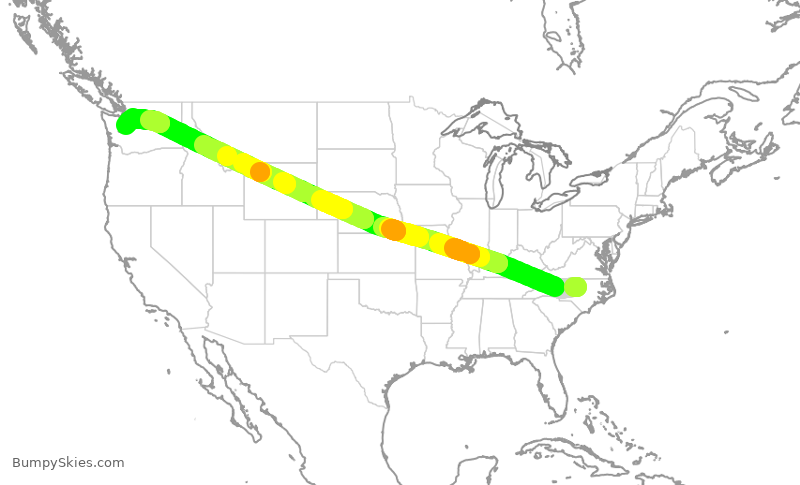 Turbulence forecast map for ASA670, RDU to SEA
