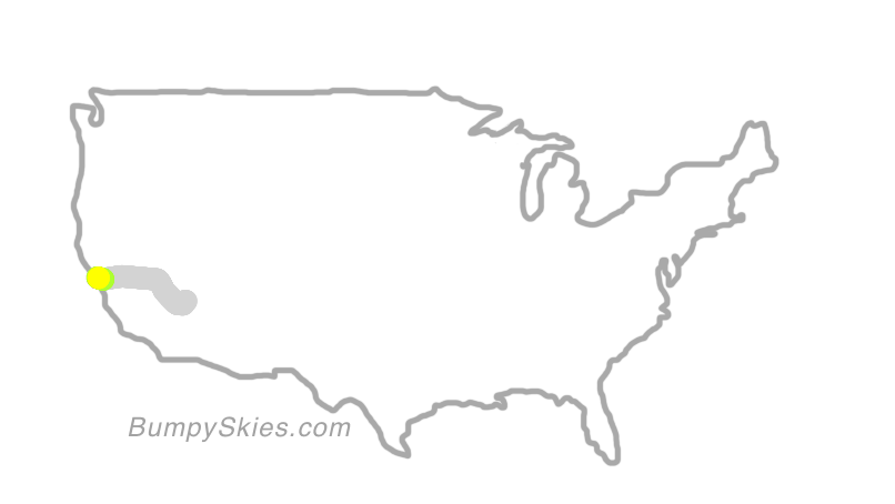 Map of continental US with illustrated flight path and turbulence forecast (described in text below)