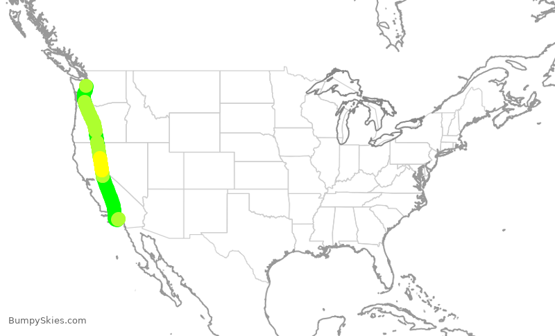 Turbulence forecast map for ASA671, SNA to SEA