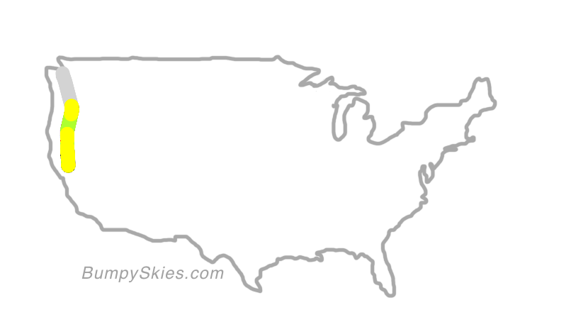 Map of continental US with illustrated flight path and turbulence forecast (described in text below)