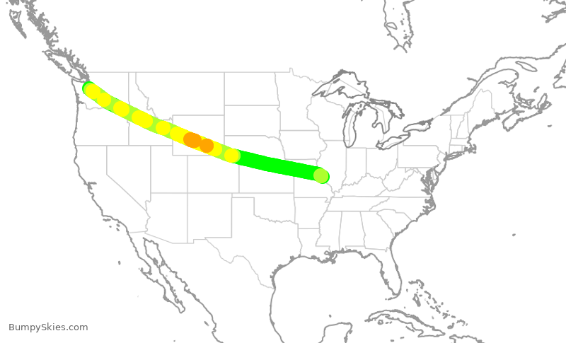 Turbulence forecast map for ASA674, STL to SEA