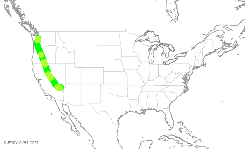 Turbulence forecast map for ASA676, LAS to SEA