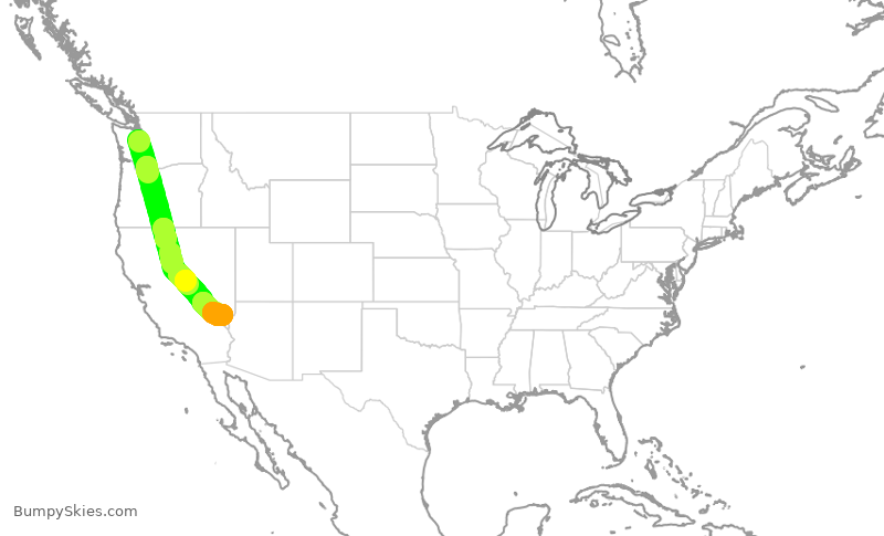 Turbulence forecast map for ASA678, SEA to LAS