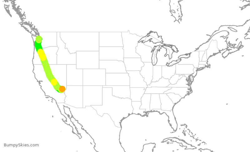 Turbulence forecast map for ASA691, LAS to SEA