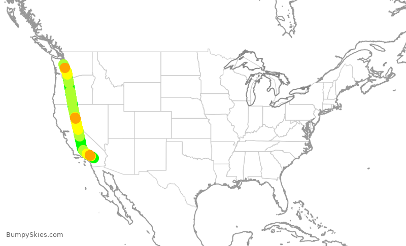 Turbulence forecast map for ASA692, SEA to PSP