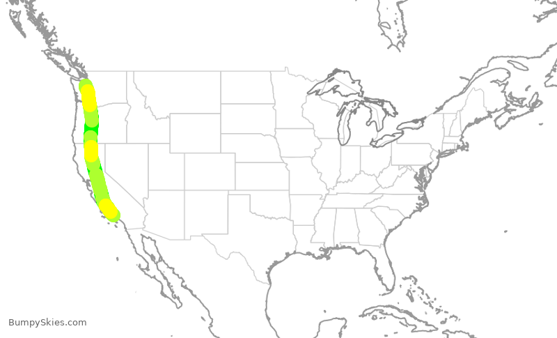 Turbulence forecast map for ASA696, SEA to LAX