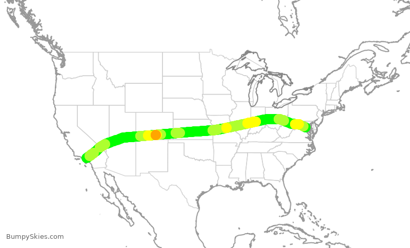 Turbulence forecast map for ASA6, LAX to DCA