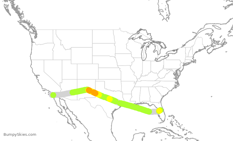 Turbulence forecast map for ASA708, SAN to MCO