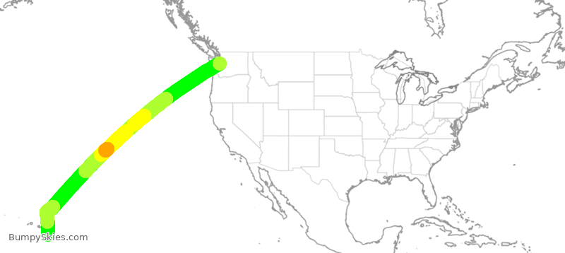 Turbulence forecast map for ASA709, SEA to KOA