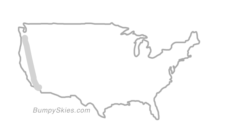 Map of continental US with illustrated flight path and turbulence forecast (described in text below)