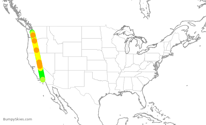 Turbulence forecast map for ASA712, LAX to SEA