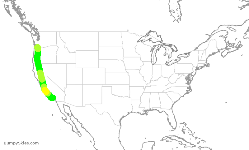 Turbulence forecast map for ASA712, SNA to PDX