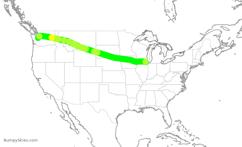 Turbulence forecast map for ASA715, ORD to SEA