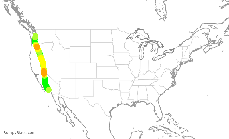 Turbulence forecast map for ASA717, LGB to SEA