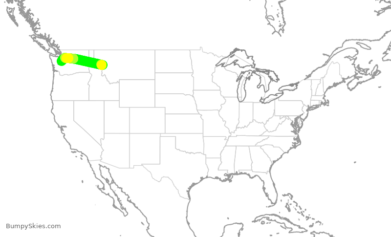 Turbulence forecast map for ASA722, MSO to SEA