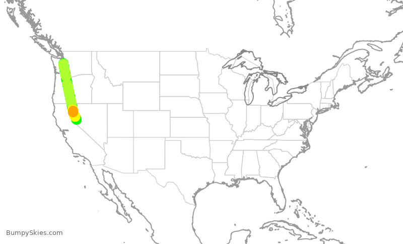 Turbulence forecast map for ASA723, RNO to SEA